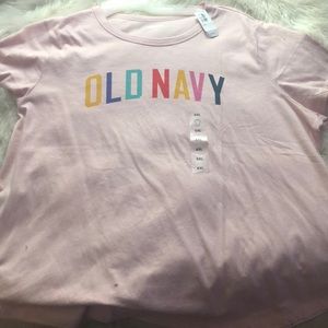 Old Navy shirt that is pink with multiple colors